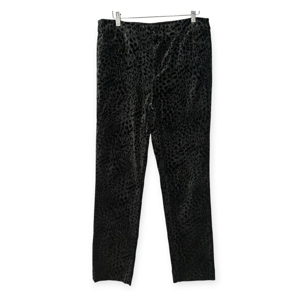 Talbots Straight Leg Velveteen Pants Womens 10 Gray Leopard Animal Print Stretch